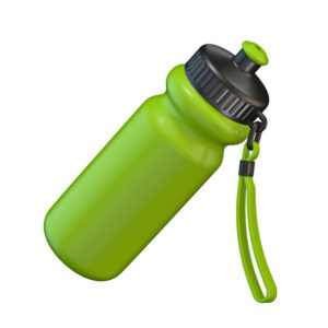 Green sport plastic water bottle standing 3D render illustration isolated on white background