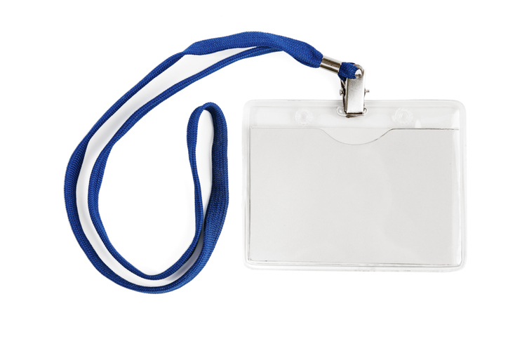 Badge identification white blank plastic id card isolated with clipping path