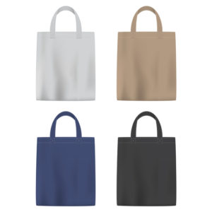 Vector illustration of bags in different colors on plain backgrounds