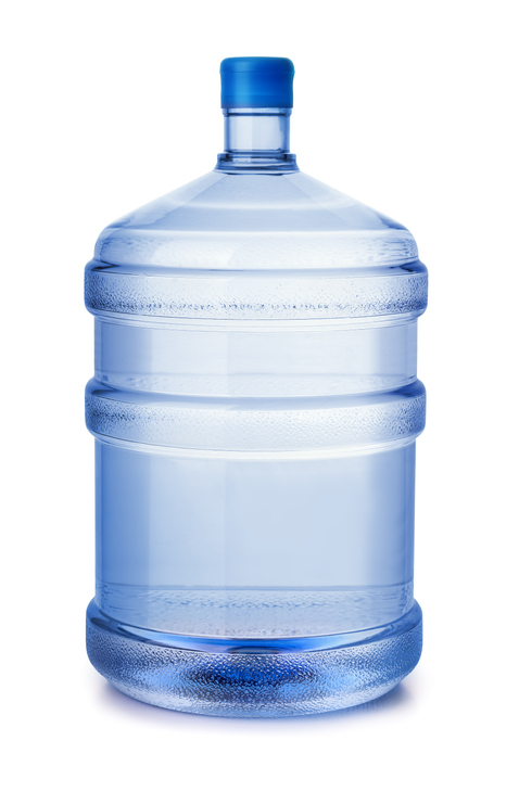 Five gallon plastic water bottle isolated on white