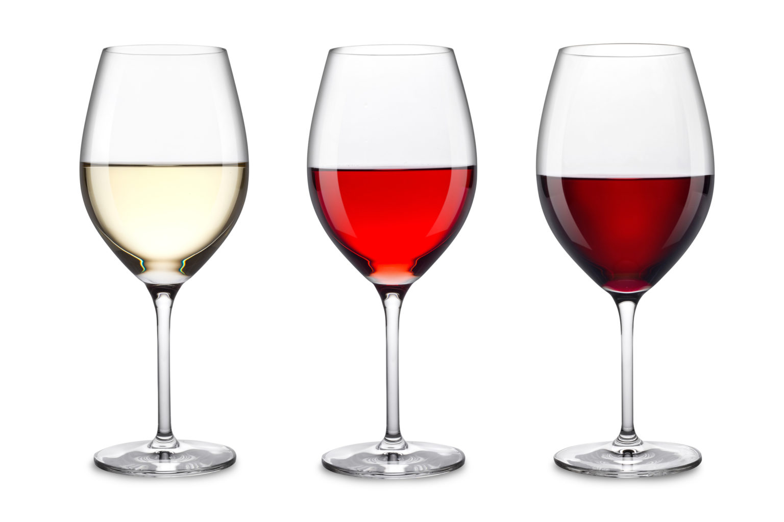 row of three wine glasses