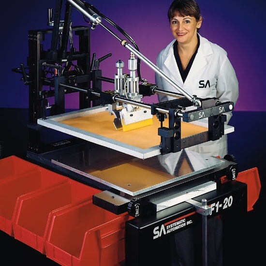 screen printing press in use